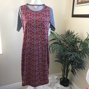 NWT LuLaRoe Julia Baseball Type Gray sleeve Dress